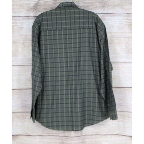 Puritan Mens Size Large Button Up Down Long Sleeve Check Shirt Olive Green - Picture 6 of 7
